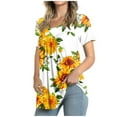 thumbnail image 1 of Lilgiuy Women's Crew-Neck Short Sleeve Print Tops Hide Belly Tunic Shirts Dressy Casual Flowy Blouse Yellow,12 Fall Fashion for 2022 Spring Winter, 1 of 5