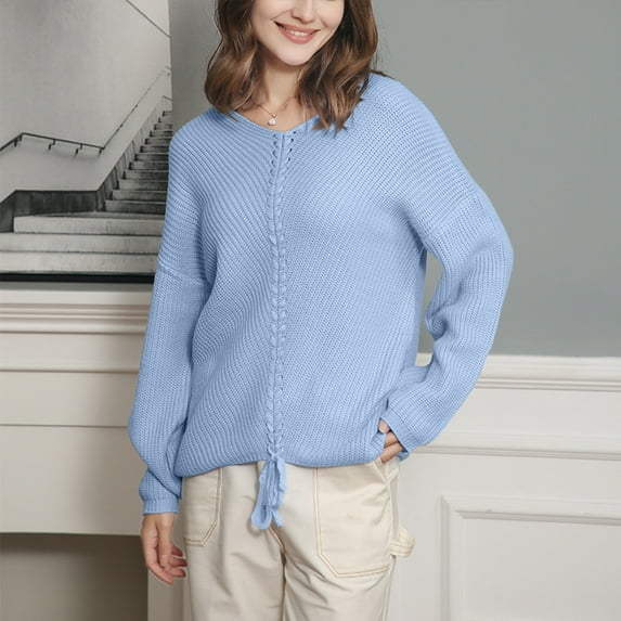 Lilgiuy Women's Crew-neck Sweater Long-sleeved Casual Sweater Pullover Sweater for Gym Exercise