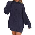thumbnail image 1 of Lilgiuy Women's Crewneck Oversized Pullover Fall Cable Knit Long Sleeve Chunky Short Sweaters Dresses for Travel Vacation Holiday, 1 of 4