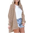 thumbnail image 1 of Lilgiuy Women's Crochet Cardigan Kimono Boho Long Sleeve Lightweight Soft Oversized Open Front Knitted Sweater,Khaki,14(XXXL) Winter Fashion 2022, 1 of 5