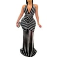 thumbnail image 1 of Lilgiuy Women's Deep V Backless Nightclub Party Dress Hot Diamond Perspective Long Dress 2022 Fall Winter, 1 of 5