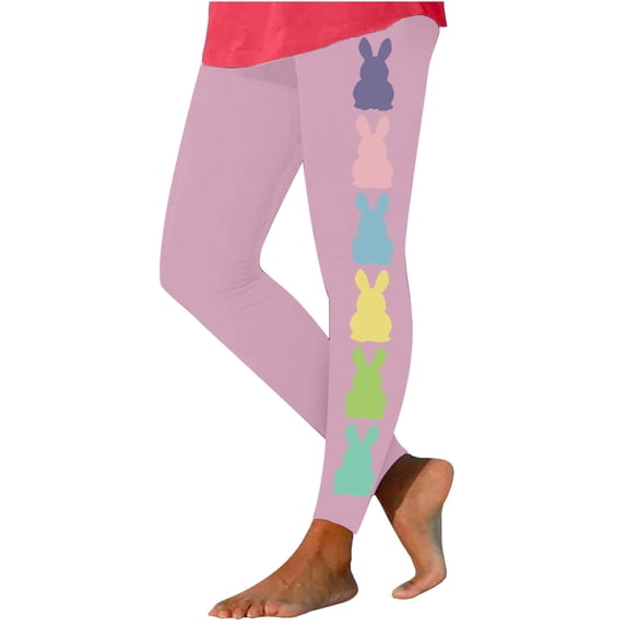 Lilgiuy Women's Easter Yoga Pants Trendy Easter Rabbit Graphic Full Length Workout Running Legging High Waist Sports Gym Activewear(Pink,XL)