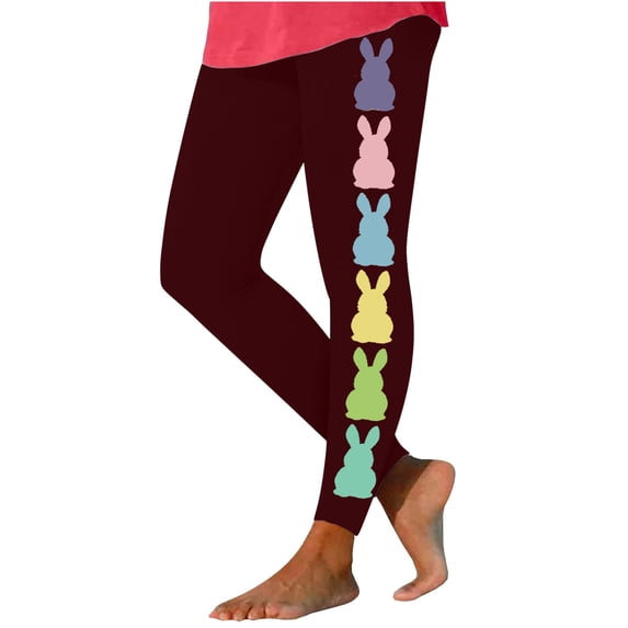 Lilgiuy Women's Easter Yoga Pants Trendy Easter Rabbit Graphic Full Length Workout Running Legging High Waist Sports Gym Activewear(Wine,L)
