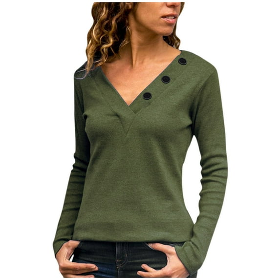 Lilgiuy Women's Fall Fashion Autumn And Winter 2022 V Neck Long Sleeve Pullover Casual Buttons Blouses Tops for Business Office Work