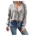 thumbnail image 1 of Lilgiuy Women's Fall V Neck Single Breasted Chain Link Sweater Cardigan，Gray, Fall Clothes for 2022 Spring Winter, 1 of 5