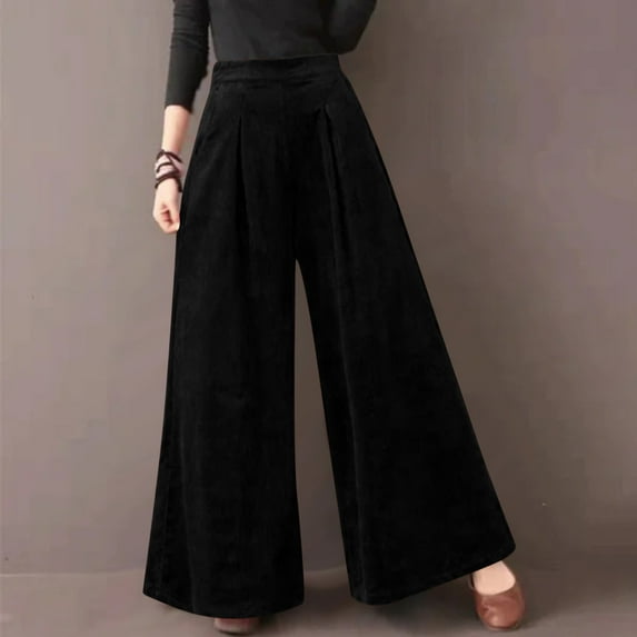 Lilgiuy Women's Fashion Casual Full-Length Loose Pants Solid High Waist Trousers Long Straight Wide Leg Pants for Hiking Biker Golf