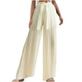 thumbnail image 1 of Lilgiuy Women's Fashion Casual High Waist Elastic Waist Drawstring Straps Solid Color Draped Pleated Wide Leg Long Pants Beige 4(S) Winter Fashion 2022, 1 of 4