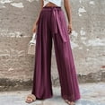 thumbnail image 1 of Lilgiuy Women's Fashion Casual High Waist Elastic Waist Drawstring Straps Solid Color Draped Pleated Wide Leg Long Pants for Office Work Business, 1 of 4
