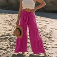 thumbnail image 1 of Lilgiuy Women's Fashion Casual High Waist Elastic Waist Drawstring Straps Solid Color Ruffle Wide Leg Long Pants Lightweight Versatile Going Out Pants, 1 of 4