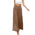 thumbnail image 1 of Lilgiuy Women's Fashion Casual High Waist Elastic Waist Solid Color Ruffle Wide Leg Long Pants Khaki 4 2022 Fall Winter, 1 of 4