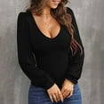 thumbnail image 1 of Lilgiuy Women's Fashion Casual Long Sleeve Comfortable Solid Color Sweatshirt V-Neck Tops Blouse Femme Streetwear Chic Tees, 1 of 5