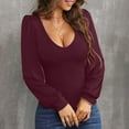 thumbnail image 1 of Lilgiuy Women's Fashion Casual Long Sleeve Comfortable Solid Color Sweatshirt V-Neck Tops Blouse for Women Trendy Going Out, 1 of 5