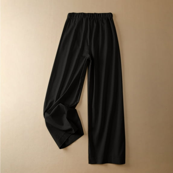 Lilgiuy Women's Fashion Casual Solid Color Split Mid Waist Loose No Belt Elasticity Wide Leg Long Pants Petite Classic Allure Fit Proportioned Pant