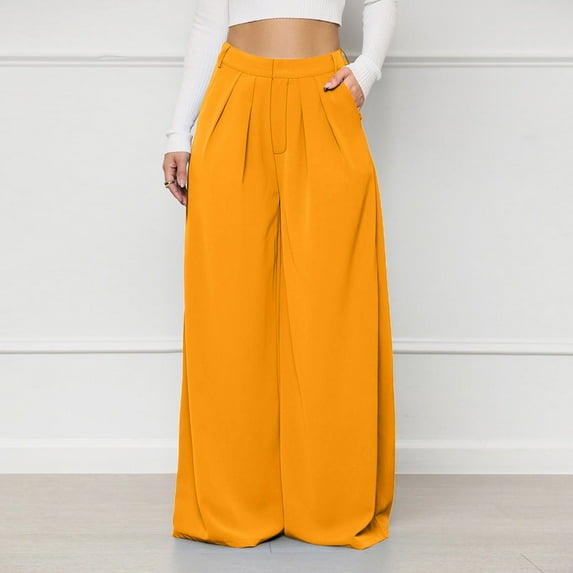 Lilgiuy Women's Fashion Casual Solid Elegant High Waist Pockets Wide Leg Pants Trousers Flare Trousers Zipper Pants for Camping Climbing