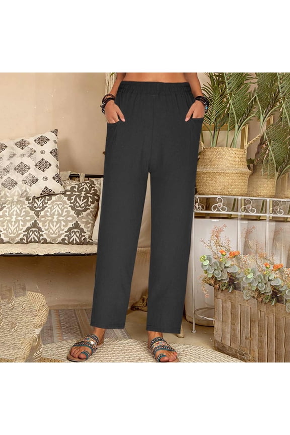 Women's Fashion Casual Spring And Summer Solid Color Loose Full Length Pants Vintage Beach Trendy Trouses