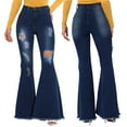 thumbnail image 1 of Lilgiuy Women's Fashion Denim Button Zipper Solid High Waist Pockets Jean Wide Leg Pants Flare Trousers All Around Tummy Control Pants, 1 of 5