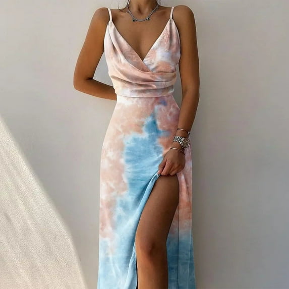 Lilgiuy Women's Fashion Grenadine Sleeveless Embroidery Round NeckEvening Dress Party Dress Large Hem Hkirt Night Club Party Daily Skirt