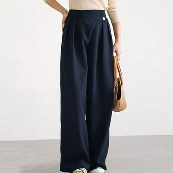 Lilgiuy Women's Fashion High Waist Wide Leg Pants Solid Color Versatile Casual Suit Pants Tall Bootcut Dress Yoga Work Pants