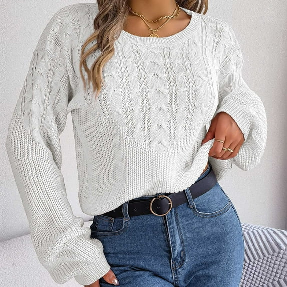 Lilgiuy Women's Fashion Long Sleeves Round-Neck Loose Pullover Tops Blouse Knitted Sweater Streetwear