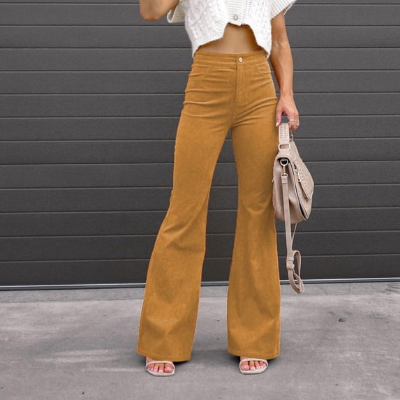 Lilgiuy Women's Fashion Slim Fit Comfortable Solid Color Pocket Casual Flared Pants for Camping Climbing