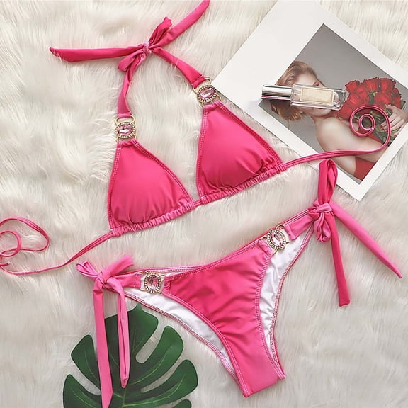 Lilgiuy Women's Fashion Soild Bikini Set Swimsuit Two Piece Filled Soild Swimwear Beachwear High Waisted Swimwear Clearance on Sales