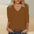 thumbnail image 1 of Lilgiuy Women's Fashion Solid Color Loose T-shirt 3/4 Sleeves Blouse V-Neck Casual Tops Femme Streetwear Chic Tees, 1 of 5