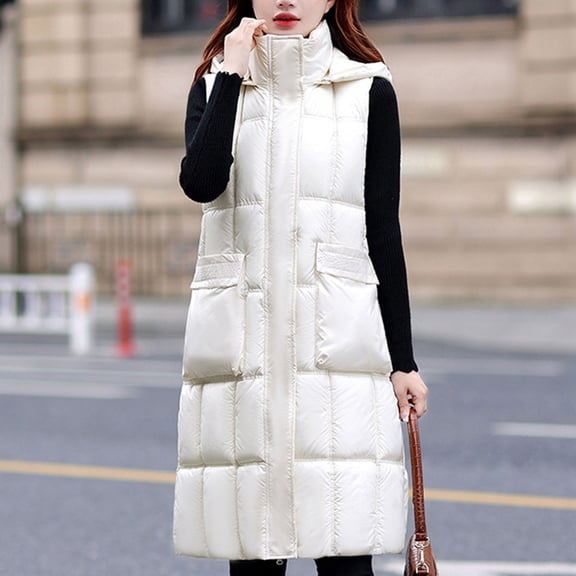 Lilgiuy Women's Fashion Winter Keep Warm Top Hooded Outwear Thickening Coat Vest Above Knee Parkas Gifts for Your Girlfriend Wife Mom
