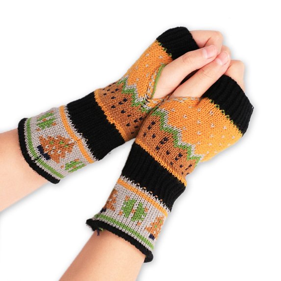 Lilgiuy Women's Fingerless Gloves Winter Warm Knitted Texting Gloves Half Finger Stretchy Chrtstmas Mittens for Riding Camping Hiking Black