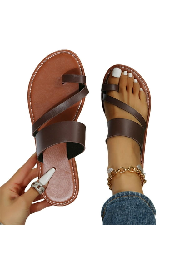 Women's Flat Sandals Toe Ring Arch Support Slide Sandals Casual Retro Beach Sandals Slippers Summer Vacation Flip Flop Open Toe Slip on Sandals Outwear(Coffee,8.5)
