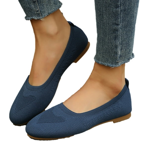 Lilgiuy Women's Flats Mesh Slip on Shoes Breathable Mesh Knit Shoes Comfortable Lightweight Loafers Casual Walking Shoes Gifts for Your Co-workers(Navy,10)