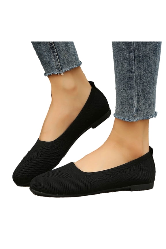 Women's Flats Mesh Slip on Shoes Breathable Mesh Knit Shoes Comfortable Lightweight Loafers Casual Walking Shoes Gifts for Your Co-workers(Black,7.5)