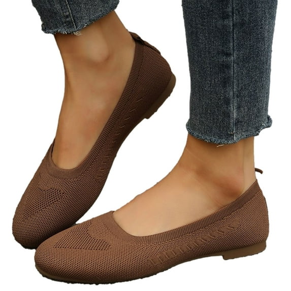 Lilgiuy Women's Flats Mesh Slip on Shoes Breathable Mesh Knit Shoes Comfortable Lightweight Loafers Casual Walking Shoes Playwear(Brown,8.5)