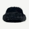 thumbnail image 1 of Lilgiuy Women's Fuzzy Wide Brim Faux Fur Bucket Hat Casual Solid Color Soft Comfortable Winter Warmer Fisherman Cap for Weddings, Tea Party, Leisure Trips, Churches, Daily Wear, Black, 1 of 2