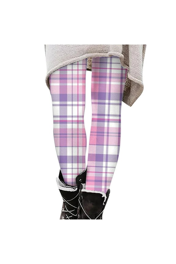 Women's High Waist Leggings Trendy Christmas Holiday Printed Ankle Length Stretch Plaid Tights Leggings Workout Yoga Running Pants