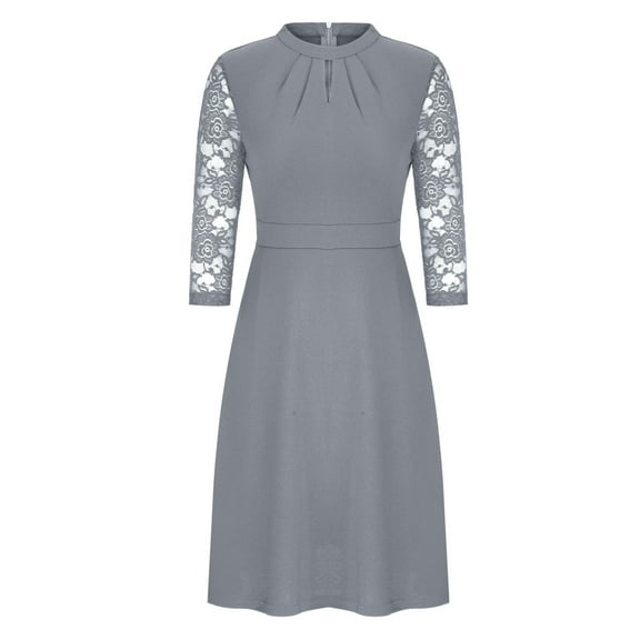 Lilgiuy Women's Hollowed Out Standing Collar Commuting Dress With Large Round Trendy for Holiday Fmily Celebration