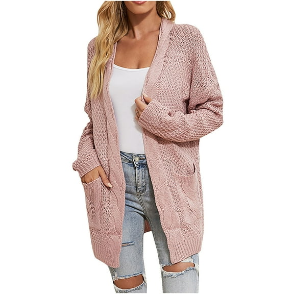 Lilgiuy Women's Knit Cardigans Loose Slouchy Wrap Chunky Sweaters Coat Winter Solid Color Jacket，Pink,6 Winter Clothes for 2022