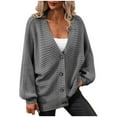 thumbnail image 1 of Lilgiuy Women's Knit V Neck Single Breasted Solid Color Knit Cardigan Loose Sweater Gray 2022 Fall Winter, 1 of 5