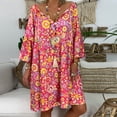 thumbnail image 1 of Lilgiuy Women's Ladies Loose Floral Print Three Quarter Sleeve Mini Dress Summer Dress for Banquet, 1 of 5