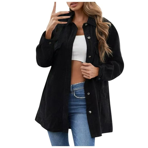 Lilgiuy Women's Lapel Solid Color Pocket Button Coat Recreational Long Sleeve Cardigan Tops Winter Clothes for 2022