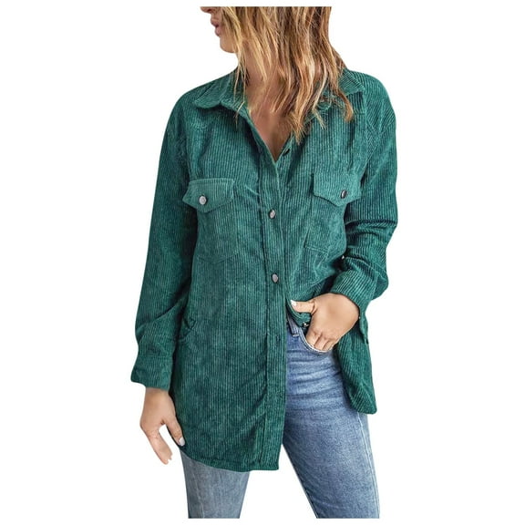 Lilgiuy Women's Lapel Solid Color Pocket Button Coat Recreational Long Sleeve Cardigan Tops Winter Fashion 2022