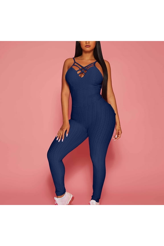 Women's Large Size Backless Yoga Exercise Fitness Pants Skinny Jumpsuit for Going Out