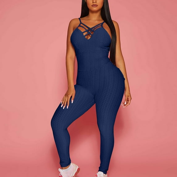 Lilgiuy Women's Large Size Backless Yoga Exercise Fitness Pants Skinny Jumpsuit for School College