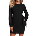 thumbnail image 1 of Lilgiuy Women's Long Sleeve Bandage Draw Back Round Neck Casual Dress Black Fall Dresses for 2022 Spring Winter, 1 of 5