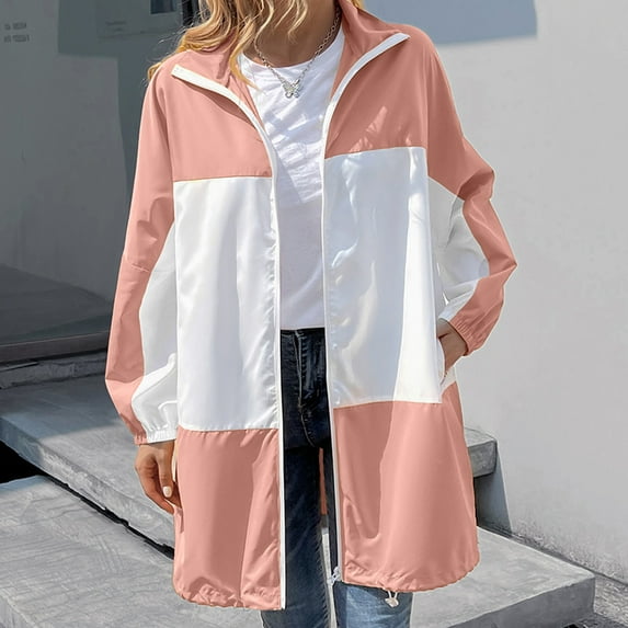 Lilgiuy Women's Long Sleeved Hooded Color Blocking Waterproof Outdoor Sports Casual Jacket Pink，10（XL） for 2022