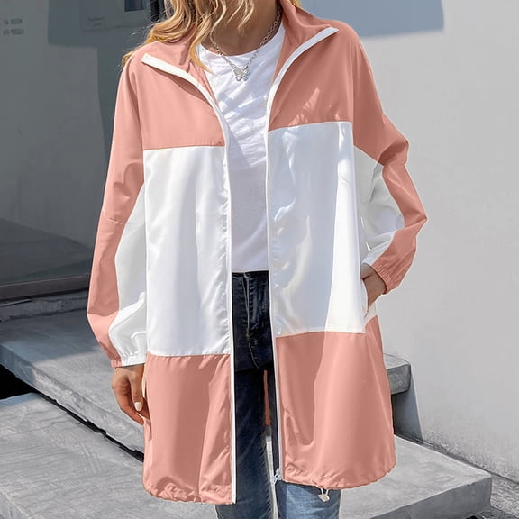 Lilgiuy Women's Long Sleeved Hooded Color Blocking Waterproof Outdoor Sports Casual Jacket Pink，10（XL） for 2022