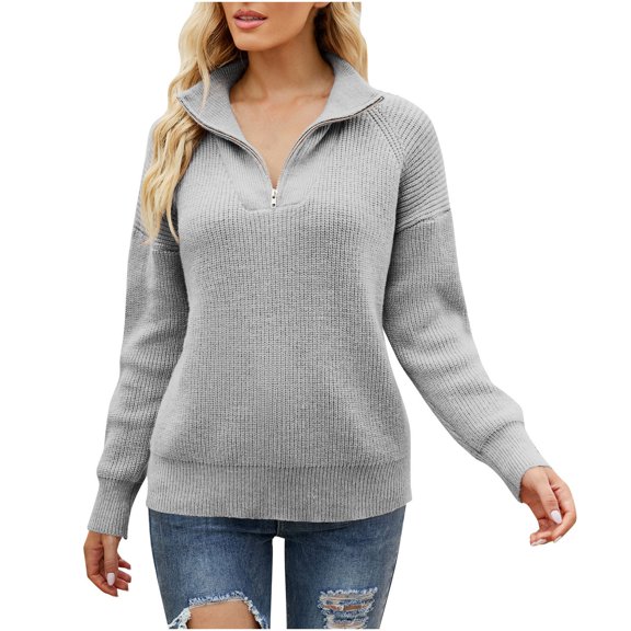 Lilgiuy Women's Long Sleeves Round Neck Color Matching Loose Tops Blouse Knitted Sweater,Gray,6 2022 Fall Winter