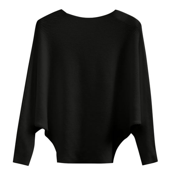 Lilgiuy Women's Long Sleeves Round Neck Loose Pullover Tops Blouse Knitted Sweater,Black,One Size 2022 Fall Winter