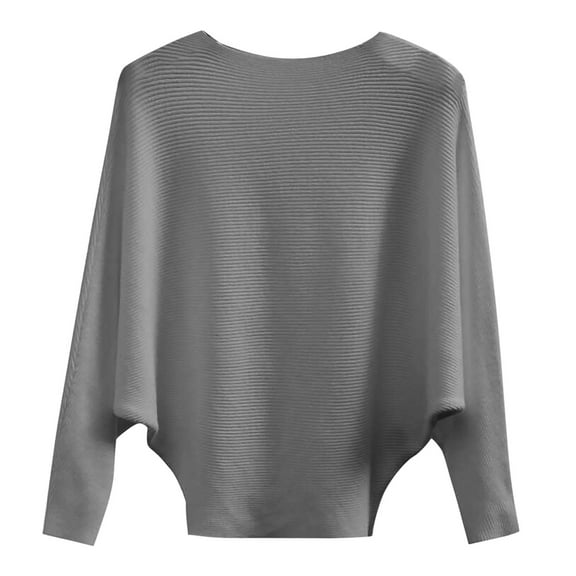 Lilgiuy Women's Long Sleeves Round Neck Loose Pullover Tops Blouse Knitted Sweater,Gray,One Size 2022 Fall Winter