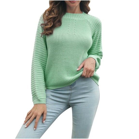 Lilgiuy Women's Long Sleeves Round Neck Loose Pullover Tops Blouse Knitted Sweater,Green,4 2022 Fall Winter