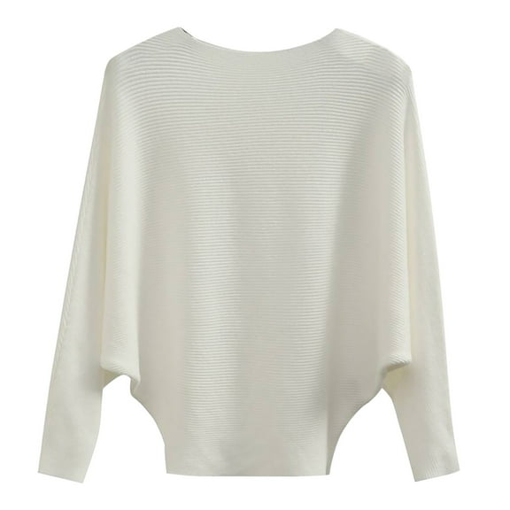 Lilgiuy Women's Long Sleeves Round Neck Loose Pullover Tops Blouse Knitted Sweater,White,One Size Winter Fashion 2022